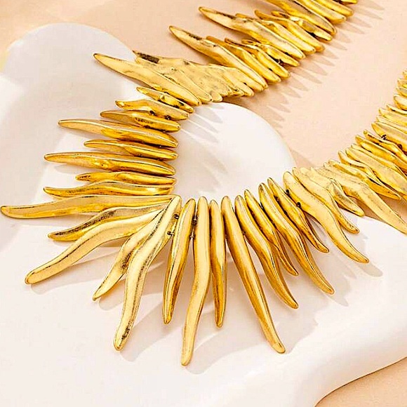 Gold Fringe Statement Choker Tassel Spiked Necklace - Picture 4 of 6
